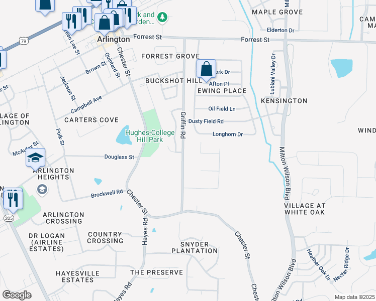 map of restaurants, bars, coffee shops, grocery stores, and more near 5970 Griffin Road in Arlington