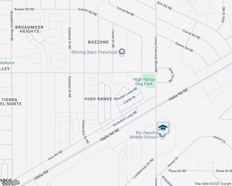 map of restaurants, bars, coffee shops, grocery stores, and more near 1881 Round Up Drive Northeast in Rio Rancho