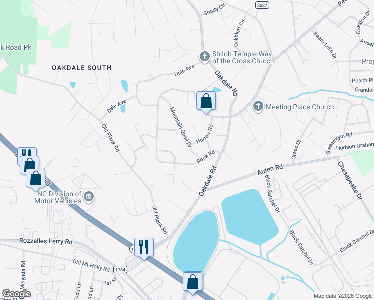 map of restaurants, bars, coffee shops, grocery stores, and more near 708 Harrier Road in Charlotte