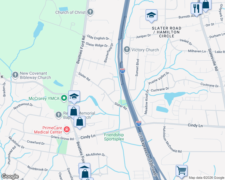 map of restaurants, bars, coffee shops, grocery stores, and more near in Charlotte