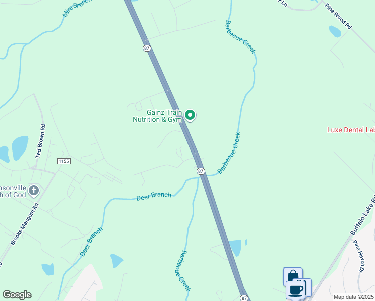 map of restaurants, bars, coffee shops, grocery stores, and more near 1450 North Carolina 87 in Cameron