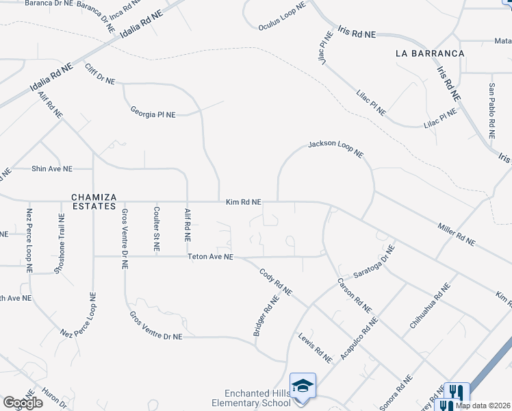 map of restaurants, bars, coffee shops, grocery stores, and more near 5390 Kim Road Northeast in Rio Rancho
