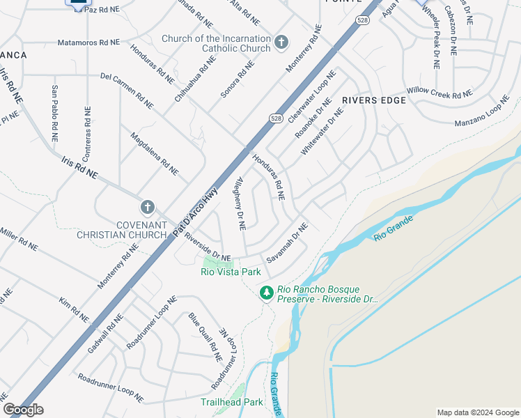 map of restaurants, bars, coffee shops, grocery stores, and more near 1728 Powder River Drive Northeast in Rio Rancho