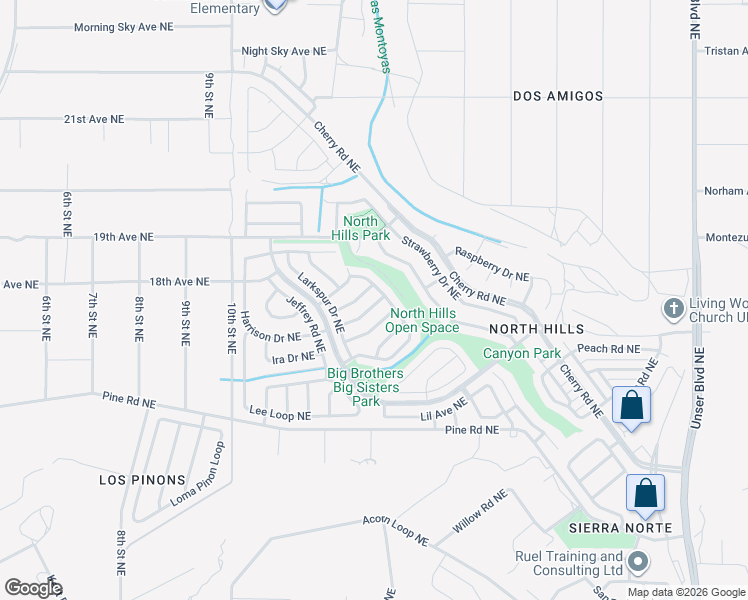 map of restaurants, bars, coffee shops, grocery stores, and more near 1692 Twinberry Drive Northeast in Rio Rancho