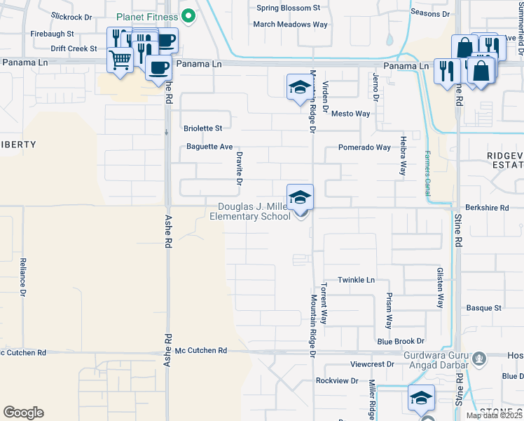 map of restaurants, bars, coffee shops, grocery stores, and more near 6015 Blue Spruce Avenue in Bakersfield