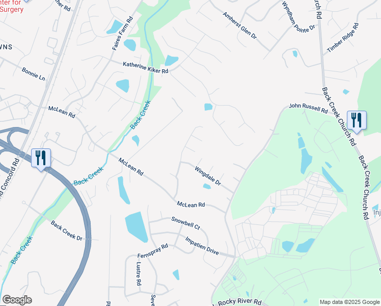 map of restaurants, bars, coffee shops, grocery stores, and more near 2415 Deberry Court in Charlotte