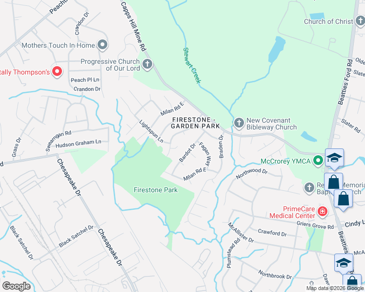 map of restaurants, bars, coffee shops, grocery stores, and more near 1012 Brett Court in Charlotte