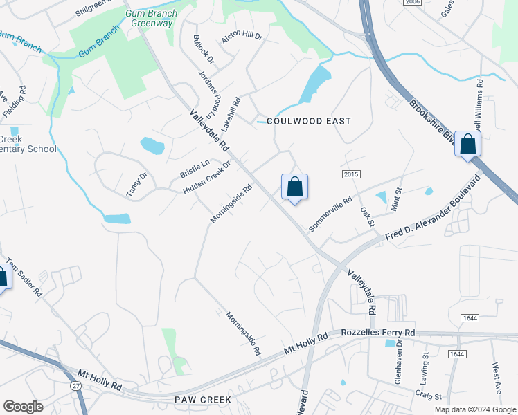 map of restaurants, bars, coffee shops, grocery stores, and more near 703 Valleydale Road in Charlotte