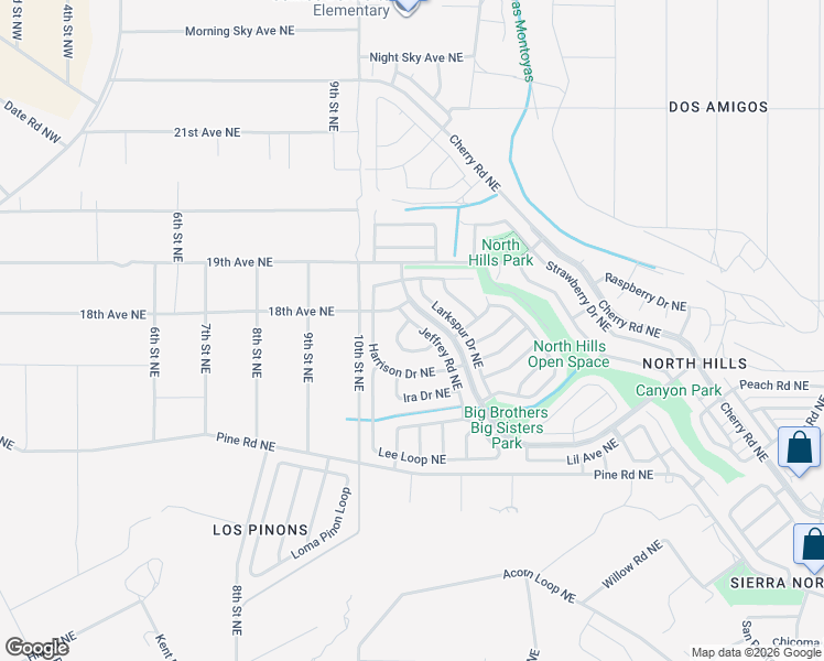map of restaurants, bars, coffee shops, grocery stores, and more near 1797 Jeffrey Road Northeast in Rio Rancho