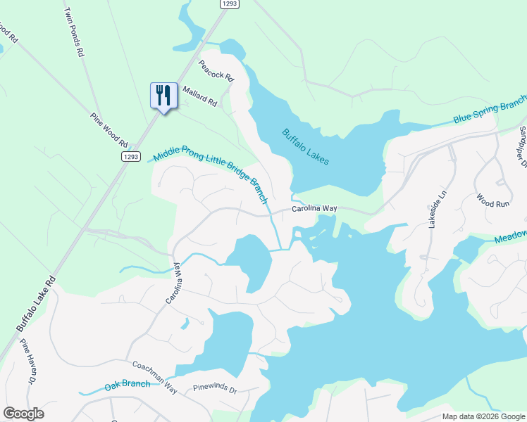 map of restaurants, bars, coffee shops, grocery stores, and more near 625 Carolina Way in Sanford
