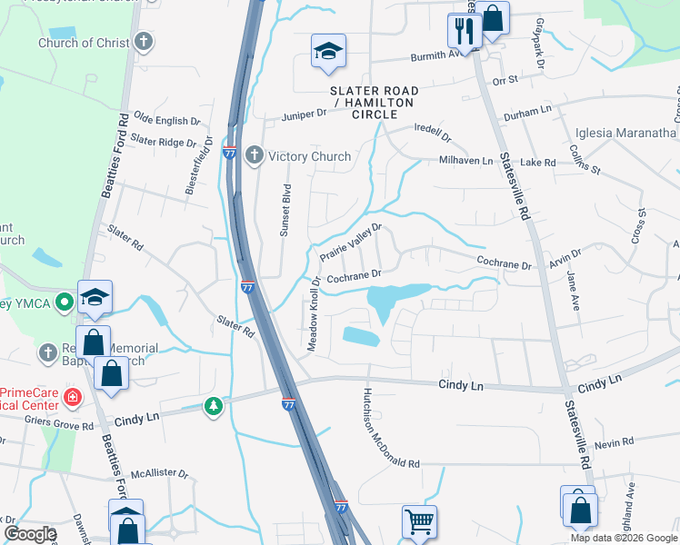 map of restaurants, bars, coffee shops, grocery stores, and more near 2113 Pawpaw Lane in Charlotte