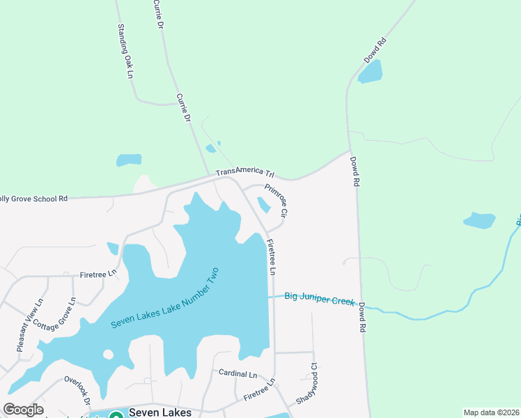 map of restaurants, bars, coffee shops, grocery stores, and more near 162 Firetree Lane in Seven Lakes