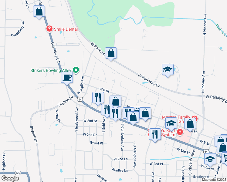 map of restaurants, bars, coffee shops, grocery stores, and more near 404 Hunter Ridge Lane in Russellville