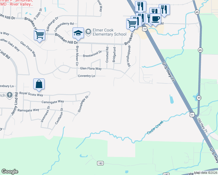 map of restaurants, bars, coffee shops, grocery stores, and more near 9716 Highway 271 South in Fort Smith