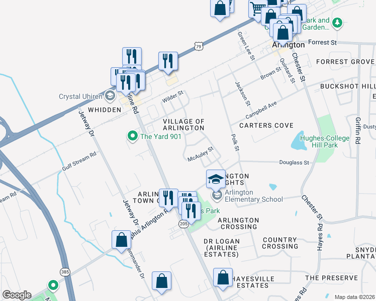 map of restaurants, bars, coffee shops, grocery stores, and more near 11777 Patrick Street in Arlington