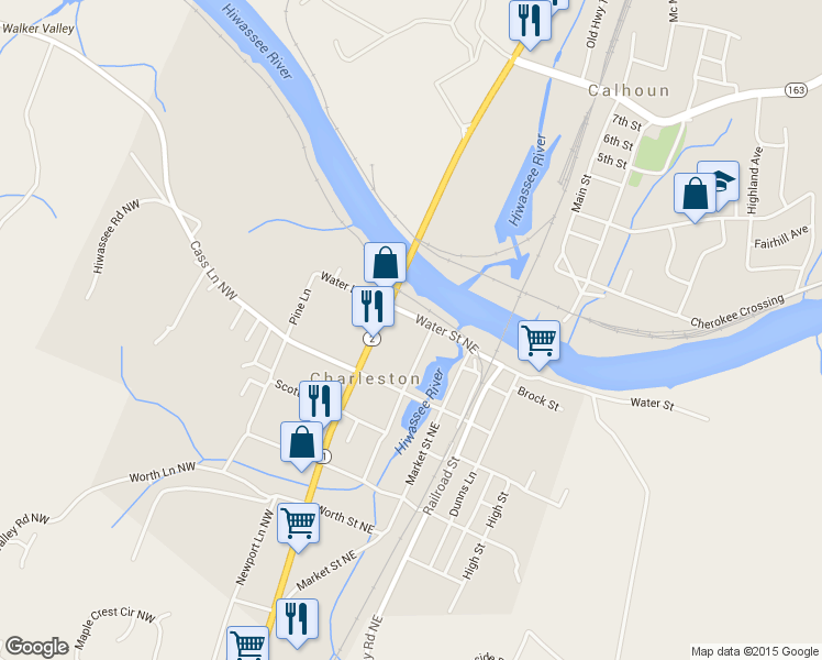map of restaurants, bars, coffee shops, grocery stores, and more near 140 Water Street Northeast in Charleston