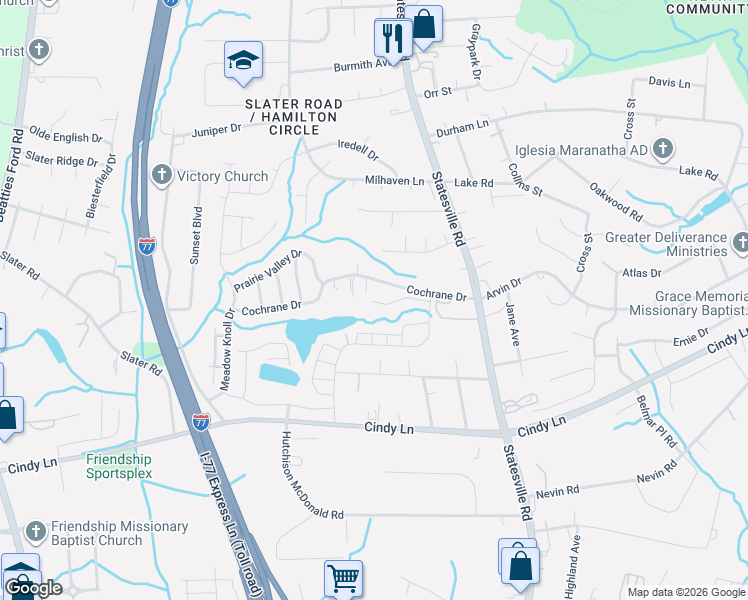 map of restaurants, bars, coffee shops, grocery stores, and more near in Charlotte
