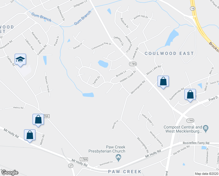 map of restaurants, bars, coffee shops, grocery stores, and more near 537 Moss Stream Lane in Charlotte