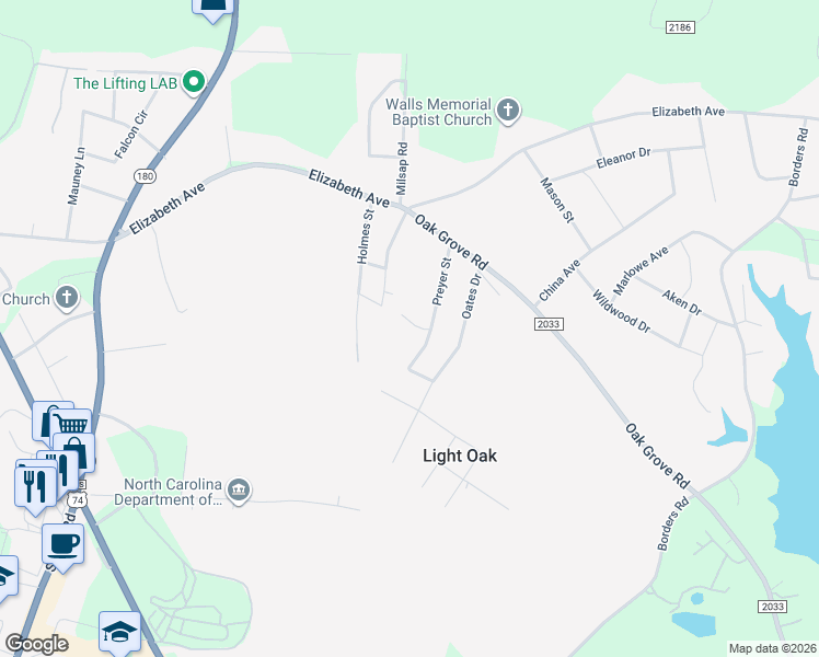 map of restaurants, bars, coffee shops, grocery stores, and more near 1812 Isaac Place in Shelby