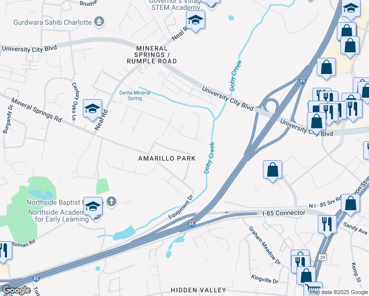 map of restaurants, bars, coffee shops, grocery stores, and more near 902 Eldorado Avenue in Charlotte