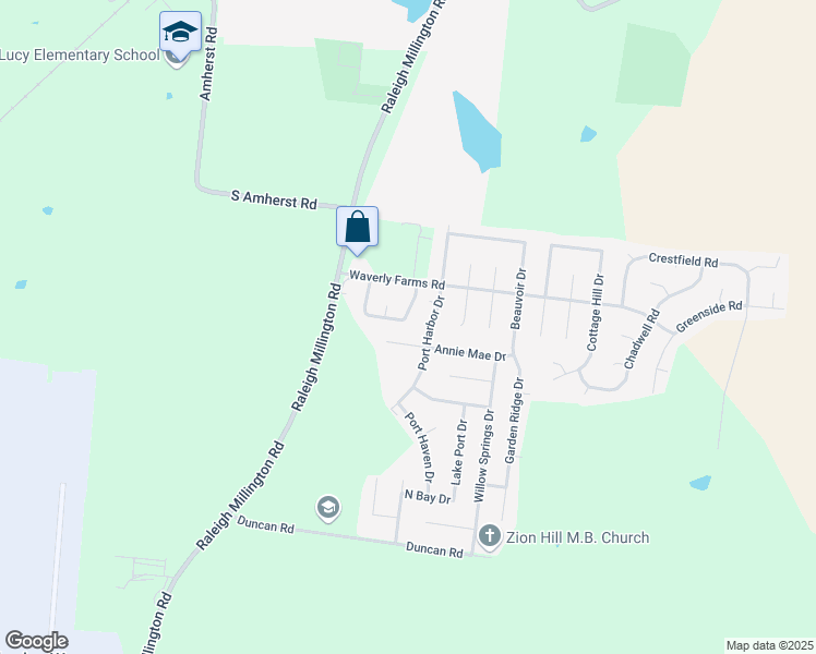 map of restaurants, bars, coffee shops, grocery stores, and more near 5958 Wagon Hill Road East in Millington