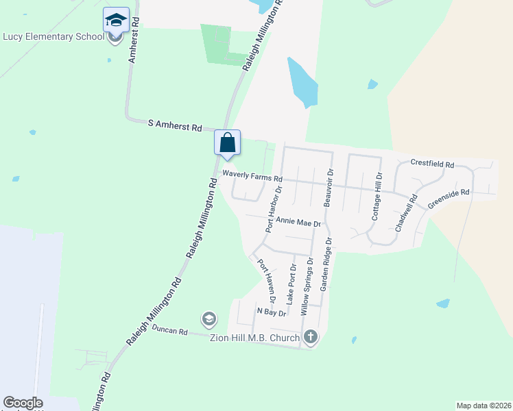 map of restaurants, bars, coffee shops, grocery stores, and more near 5958 Wagon Hill Road East in Millington