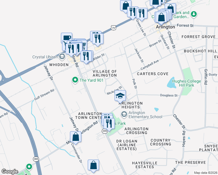 map of restaurants, bars, coffee shops, grocery stores, and more near 11777 Patrick Street in Arlington