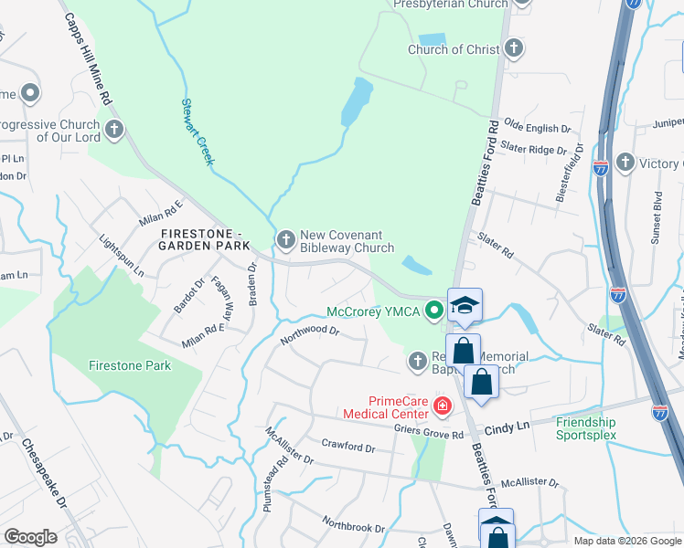 map of restaurants, bars, coffee shops, grocery stores, and more near 3719 Maggie Laney Drive in Charlotte