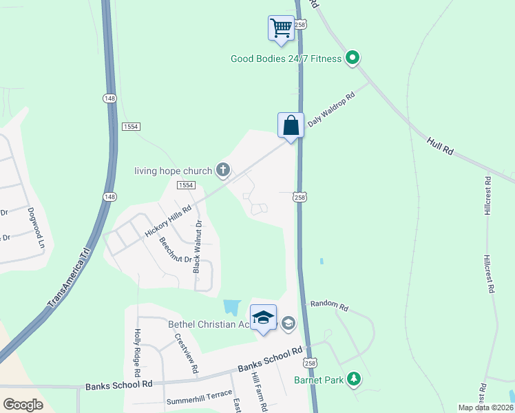 map of restaurants, bars, coffee shops, grocery stores, and more near 1059 Harlow Street in Kinston