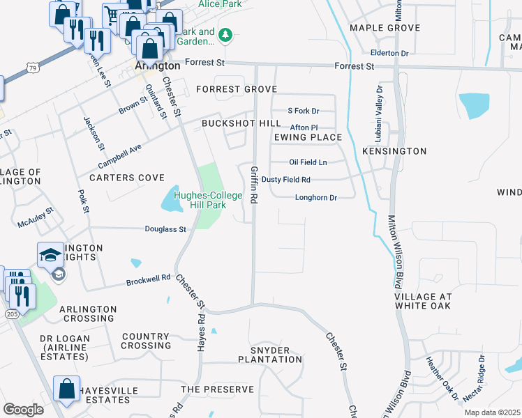 map of restaurants, bars, coffee shops, grocery stores, and more near 5970 Griffin Road in Arlington