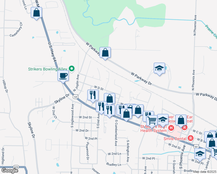 map of restaurants, bars, coffee shops, grocery stores, and more near 404 Hunter Ridge Lane in Russellville