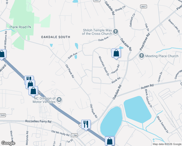 map of restaurants, bars, coffee shops, grocery stores, and more near 715 Rook Road in Charlotte