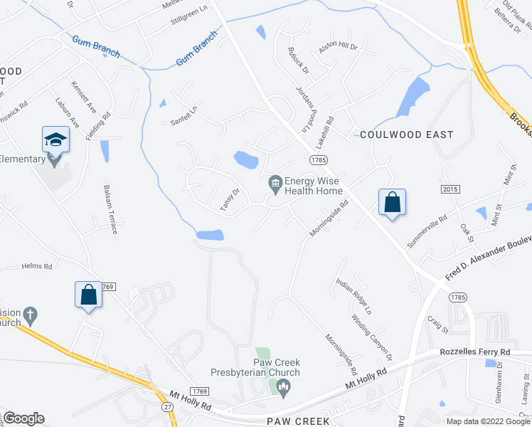 map of restaurants, bars, coffee shops, grocery stores, and more near 545 Moss Stream Lane in Charlotte