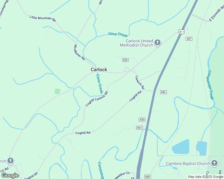 map of restaurants, bars, coffee shops, grocery stores, and more near 277 County Road 849 in Etowah