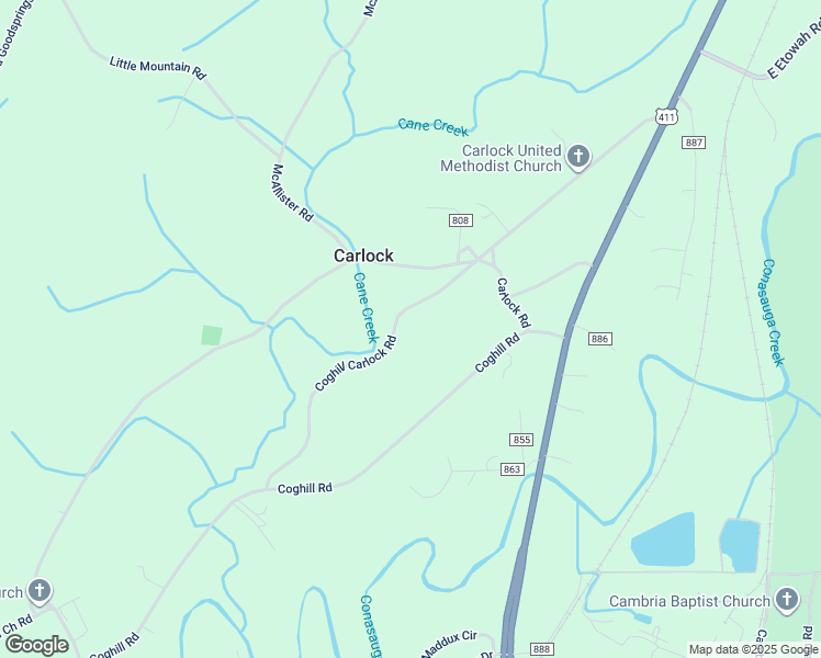 map of restaurants, bars, coffee shops, grocery stores, and more near 277 County Road 849 in Etowah