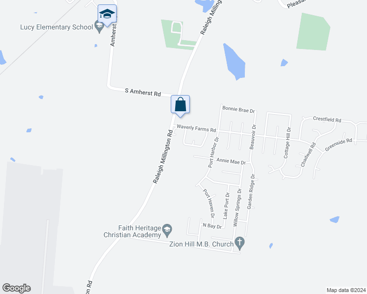 map of restaurants, bars, coffee shops, grocery stores, and more near 5959 Wagon Hill Road West in Millington