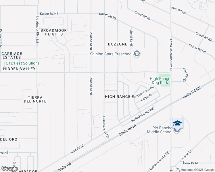map of restaurants, bars, coffee shops, grocery stores, and more near 3709 Bronco Trail Road Northeast in Rio Rancho