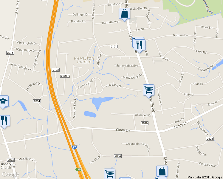 map of restaurants, bars, coffee shops, grocery stores, and more near 2828 Cochrane Dr in Charlotte