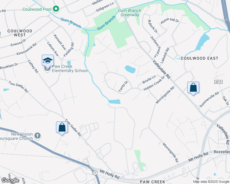 map of restaurants, bars, coffee shops, grocery stores, and more near 7337 Hidden Creek Drive in Charlotte