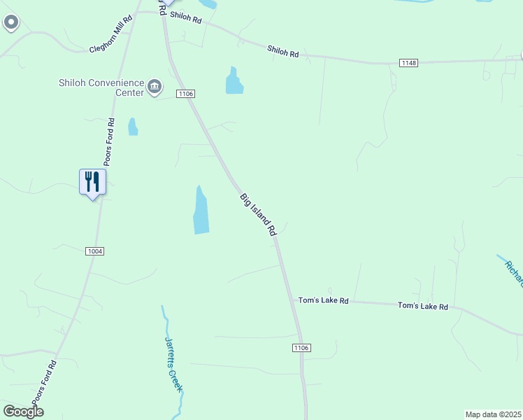map of restaurants, bars, coffee shops, grocery stores, and more near 615 Big Island Road in Forest City