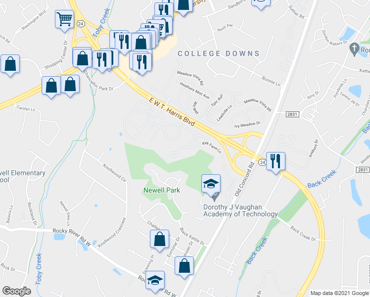 map of restaurants, bars, coffee shops, grocery stores, and more near 7914 University Ridge Dr in Charlotte