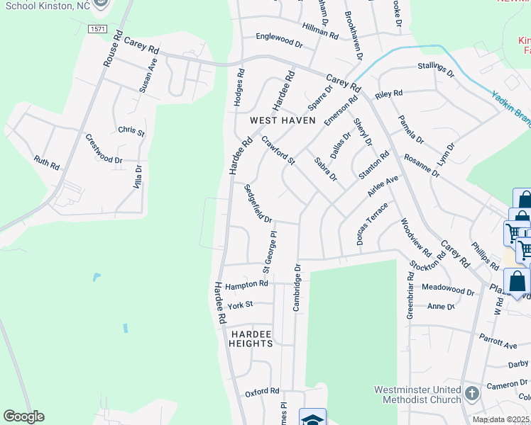 map of restaurants, bars, coffee shops, grocery stores, and more near 1903 Sedgefield Drive in Kinston