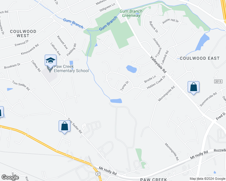 map of restaurants, bars, coffee shops, grocery stores, and more near 7405 Hidden Creek Drive in Charlotte