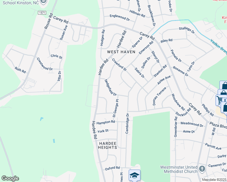 map of restaurants, bars, coffee shops, grocery stores, and more near 1903 Sedgefield Drive in Kinston