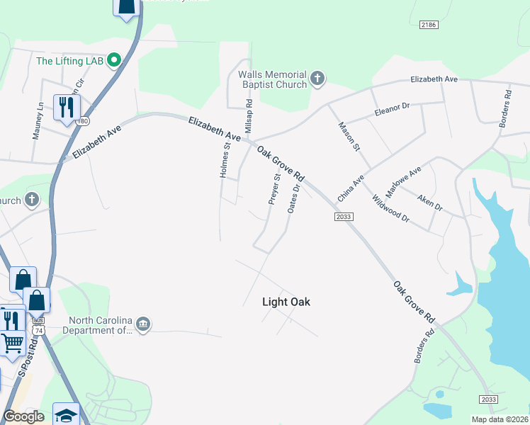 map of restaurants, bars, coffee shops, grocery stores, and more near 1812 Isaac Place in Shelby