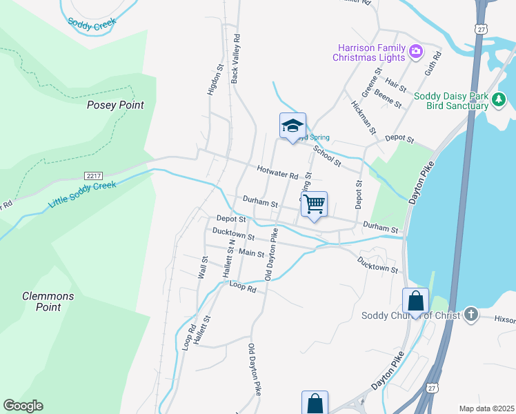 map of restaurants, bars, coffee shops, grocery stores, and more near 310 Durham Street in Soddy-Daisy