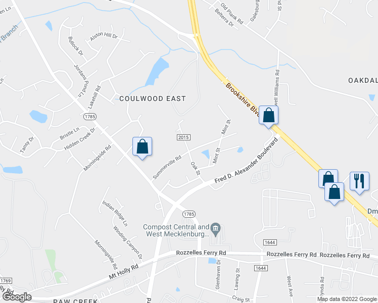 map of restaurants, bars, coffee shops, grocery stores, and more near Summerville Road in Charlotte