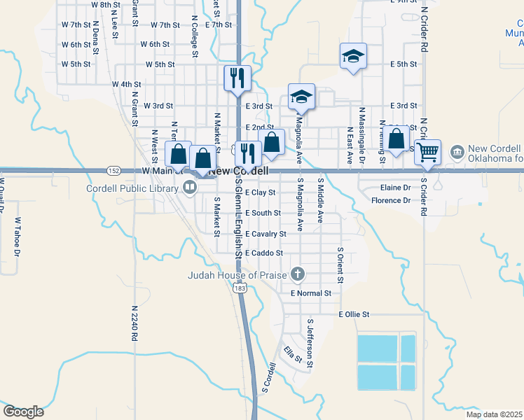 map of restaurants, bars, coffee shops, grocery stores, and more near 303 Linwood Street in New Cordell