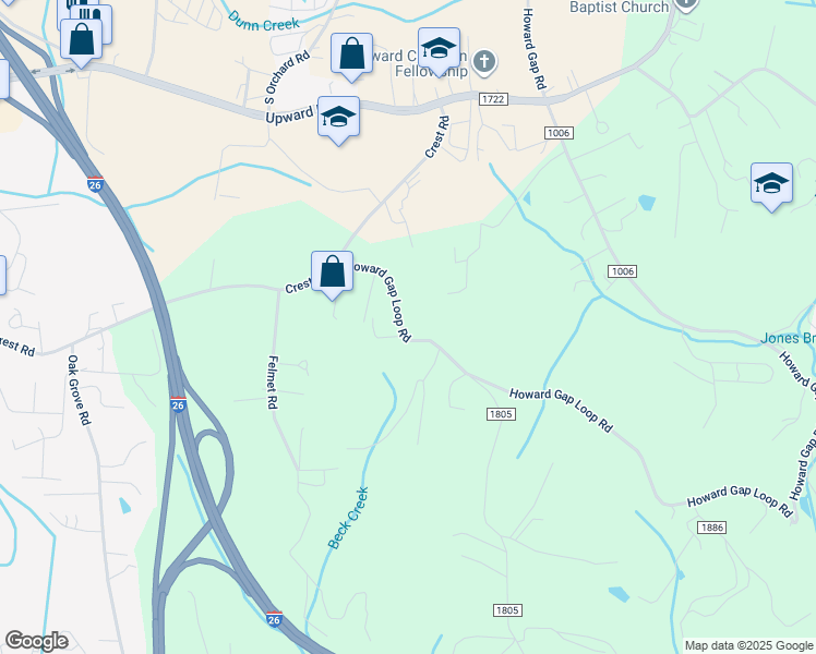 map of restaurants, bars, coffee shops, grocery stores, and more near 1243 Howard Gap Loop Road in Flat Rock