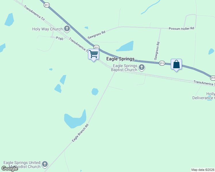 map of restaurants, bars, coffee shops, grocery stores, and more near 182 Eagle Branch Road in Eagle Springs